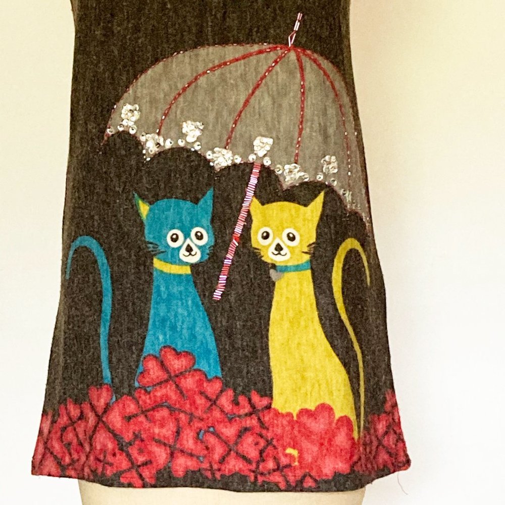 Beaded Fun Cat Print Dress very cute - Picture 5 of 6